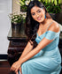 Chiffon Cold Shoulder Blue Maxi Dress